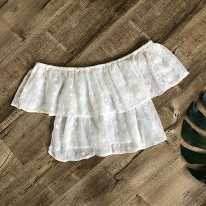 Forever 21 White Sheer Off the Shoulder Ruffle Top
